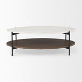Larkin White Marble Top w/ Dark Brown Wood Shelf Oval Coffee Table by Mercana at Eve Furniture