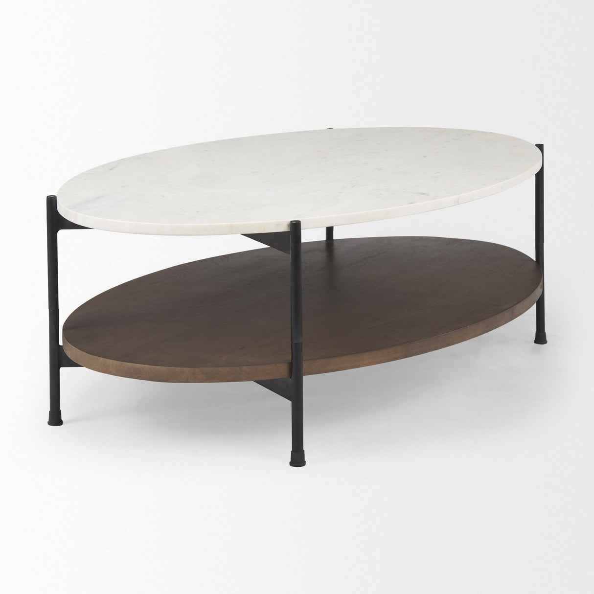 Larkin White Marble Top w/ Dark Brown Wood Shelf Oval Coffee Table by Mercana at Eve Furniture