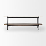 Larkin White Marble Top w/ Dark Brown Wood Shelf Oval Coffee Table by Mercana at Eve Furniture