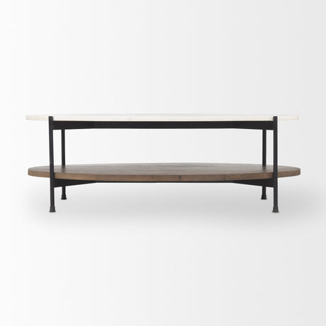 Larkin White Marble Top w/ Dark Brown Wood Shelf Oval Coffee Table by Mercana at Eve Furniture
