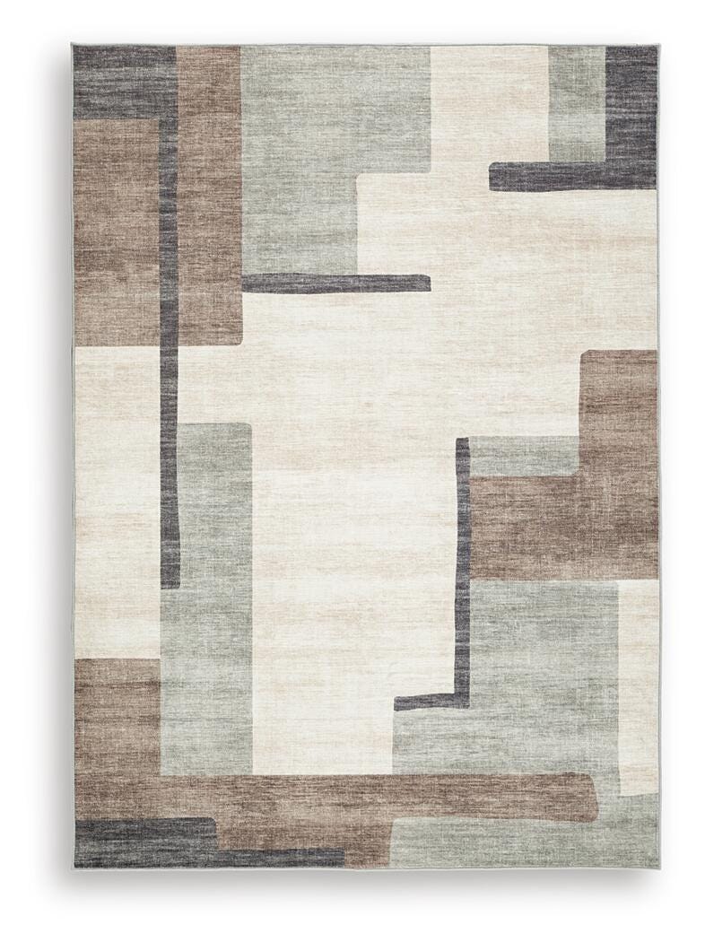 Larkport Cream/Brown/Gray Washable Medium Rug by Ashley at Eve Furniture