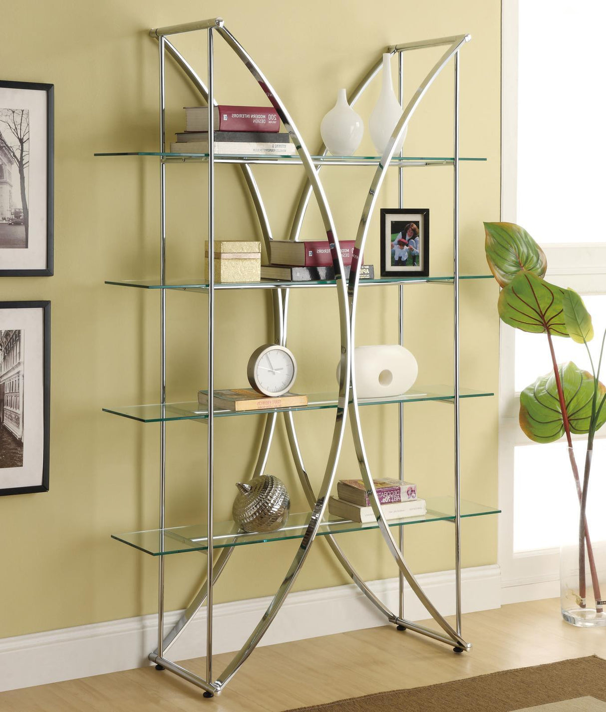 Larson Chrome/Clear 4-Tier Bookcase by Coaster at Eve Furniture