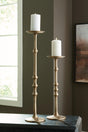 Larwick Antique Brass Finish Candle Holder by Ashley at Eve Furniture