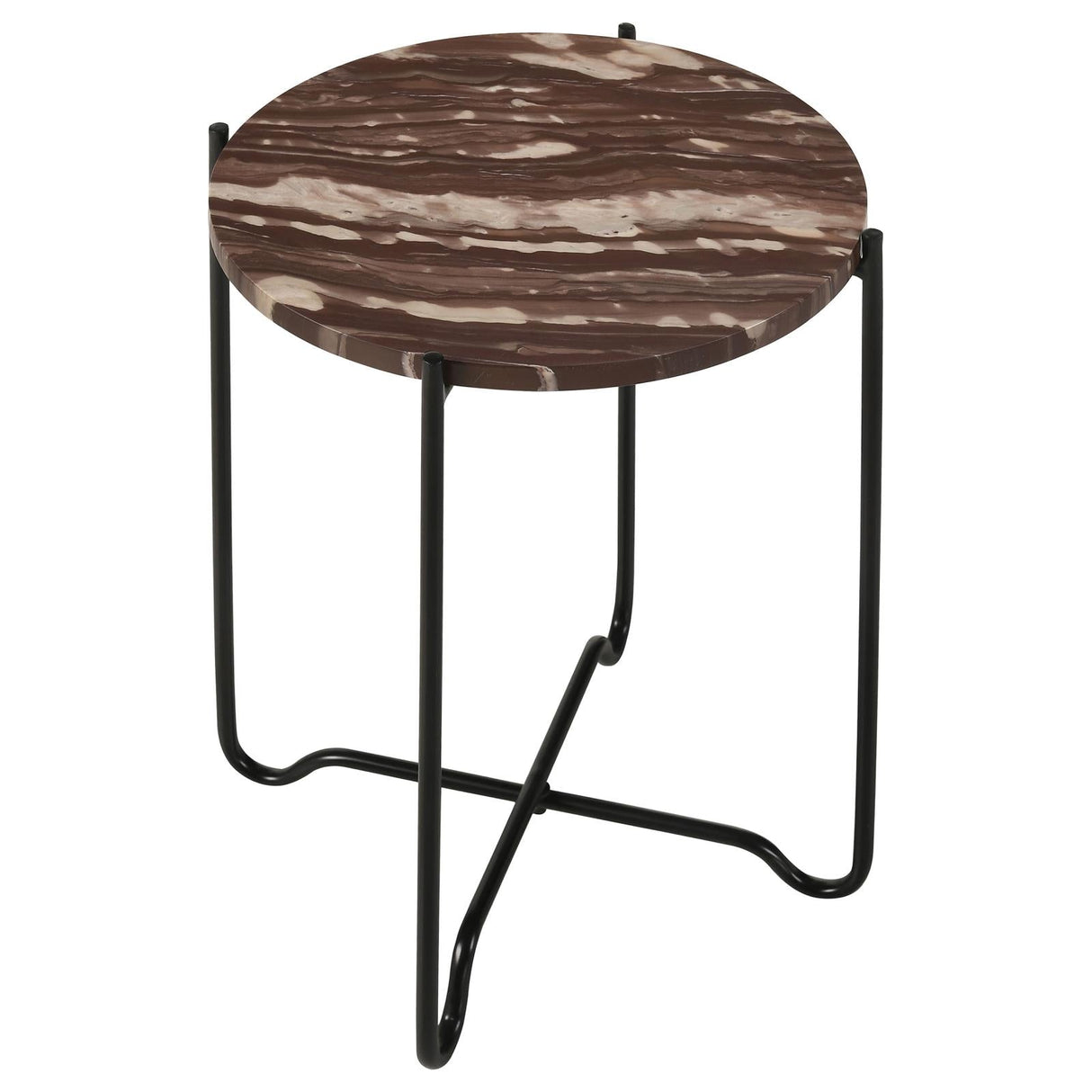 Latifa Red/Black Round Accent Table with Marble Top