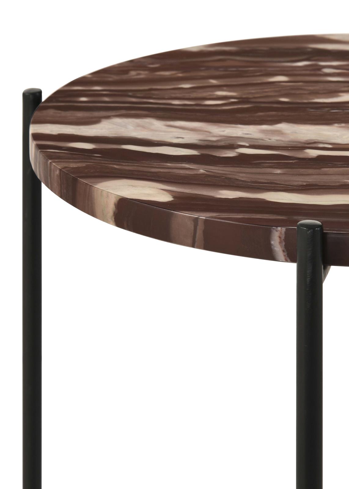 Latifa Red/Black Round Accent Table with Marble Top