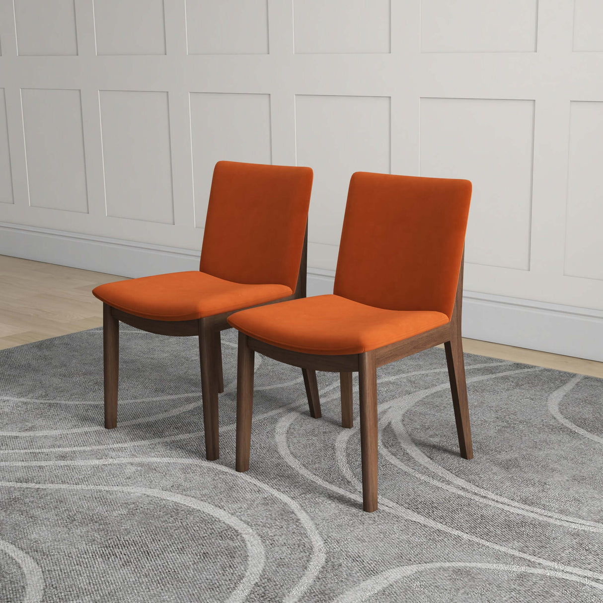 Laura Mid-Century Modern Solid Wood Dining Chair (Set of 2) Burnt Orange Velvet