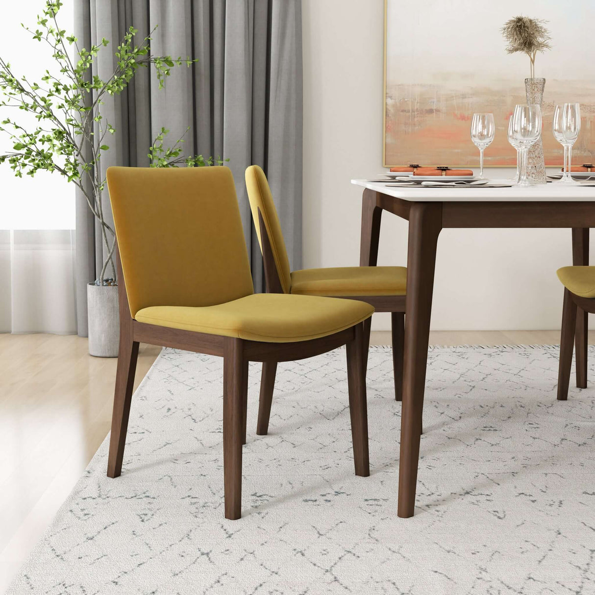 Laura Mid-Century Modern Solid Wood Dining Chair (Set of 2) Cream Linen