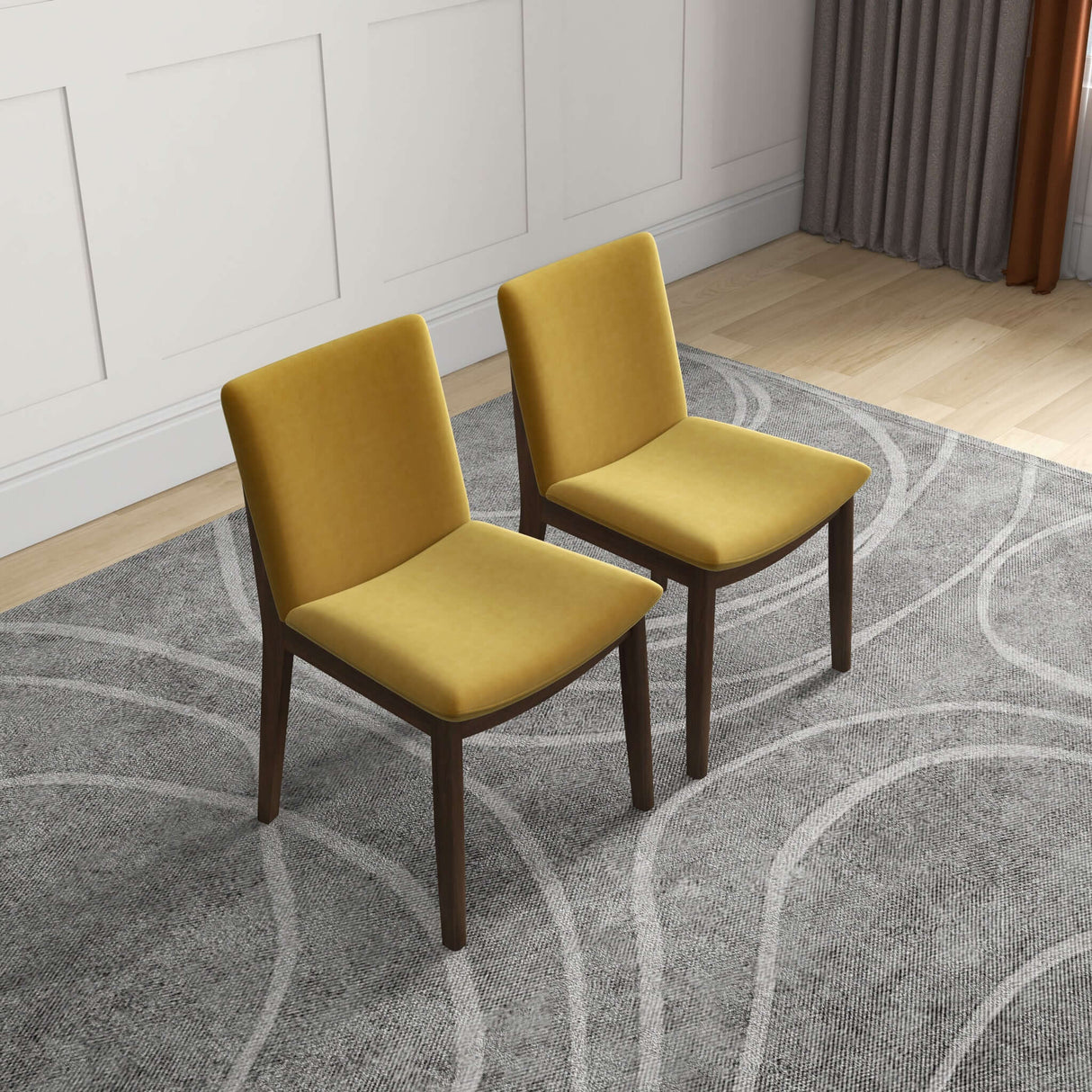 Laura Mid-Century Modern Solid Wood Dining Chair (Set of 2) Dark Yellow Velvet