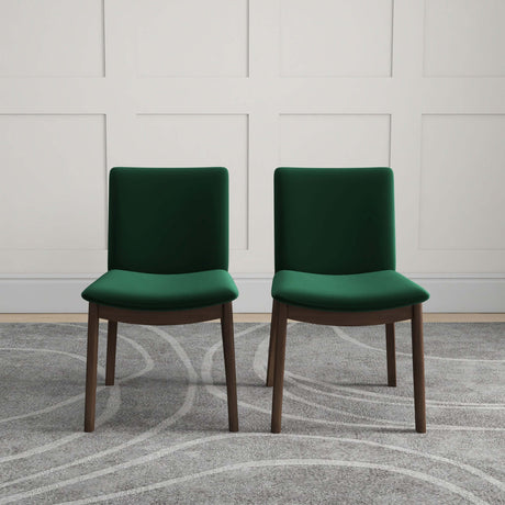 Laura Mid-Century Modern Solid Wood Dining Chair (Set of 2) Green Velvet