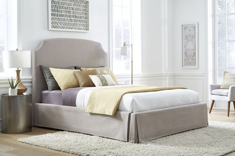 Laurel California King Upholstered Skirted Storage Panel Bed in Wheat by Modus Furniture at Eve Furniture