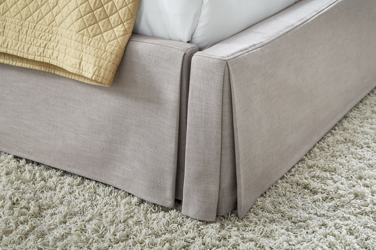Laurel California King Upholstered Skirted Storage Panel Bed in Wheat by Modus Furniture at Eve Furniture