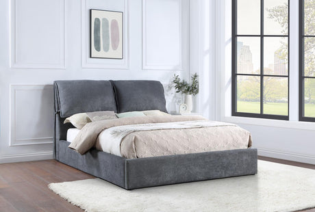Laurel Charcoal Grey Upholstered Queen Platform Bed with Pillow Headboard by Coaster at Eve Furniture