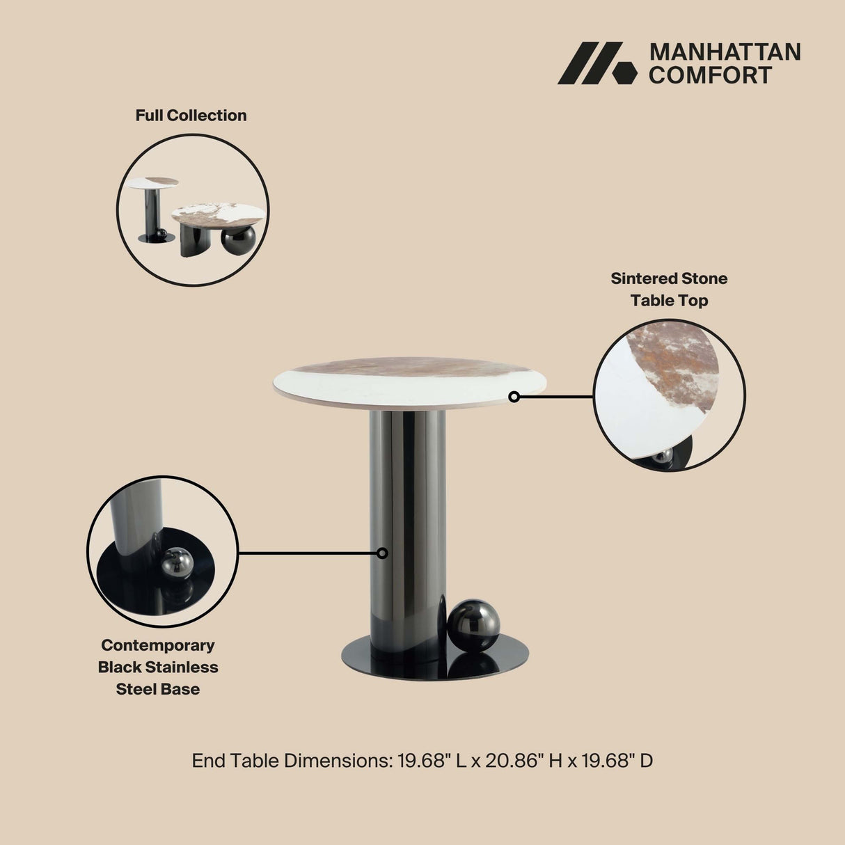 Laurel Coffee Table and End Table in Black (set of 2) by Manhattan Comfort at Eve Furniture