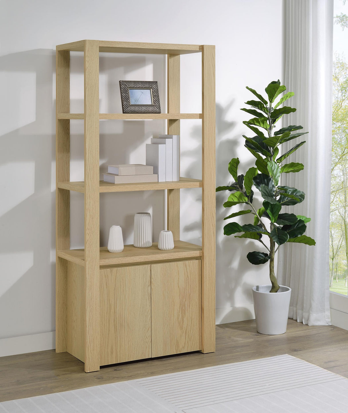 Laurelton Light Oak 3-Shelf Media Tower Tall Pier Cabinet by Coaster at Eve Furniture