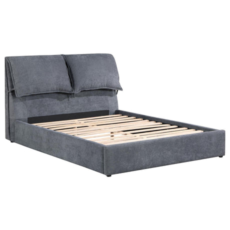 Laurel Charcoal Grey Upholstered Queen Platform Bed with Pillow Headboard by Coaster at Eve Furniture