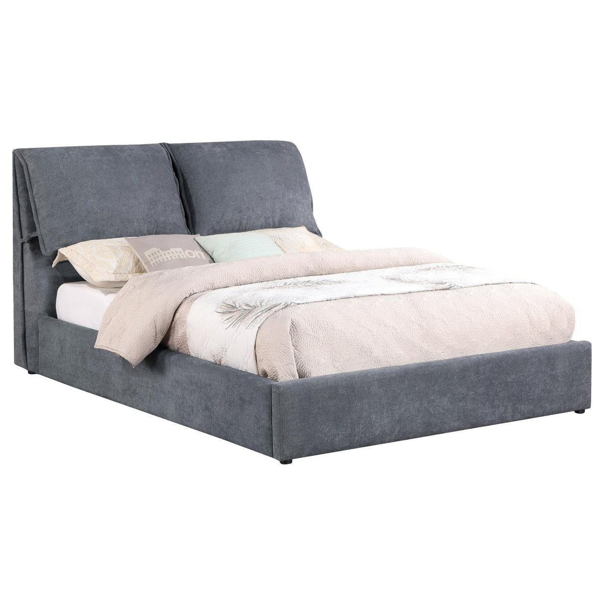 Laurel Charcoal Grey Upholstered Queen Platform Bed with Pillow Headboard by Coaster at Eve Furniture