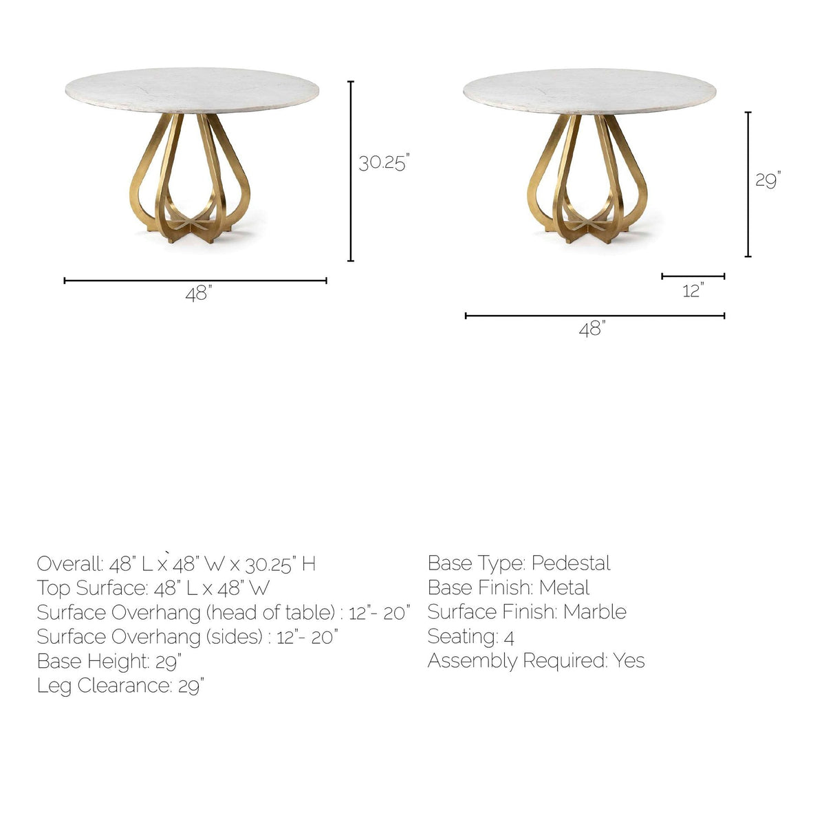 Laurent Marble Top Gold Metal Base Dining Table by Mercana at Eve Furniture