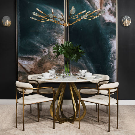 Laurent Marble Top Gold Metal Base Dining Table by Mercana at Eve Furniture