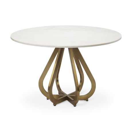 Laurent Marble Top Gold Metal Base Dining Table by Mercana at Eve Furniture