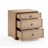 Laurentis 23.5" Light Taupe Suede and Wood 3-Drawer Nightstand by TOV Furniture at Eve Furniture
