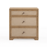 Laurentis 23.5" Light Taupe Suede and Wood 3-Drawer Nightstand by TOV Furniture at Eve Furniture