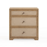 Laurentis 23.5" Light Taupe Suede and Wood 3-Drawer Nightstand by TOV Furniture at Eve Furniture