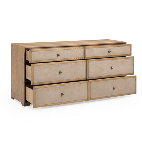 Laurentis 64" Light Taupe Suede and Wood 6-Drawer Dresser by TOV Furniture at Eve Furniture