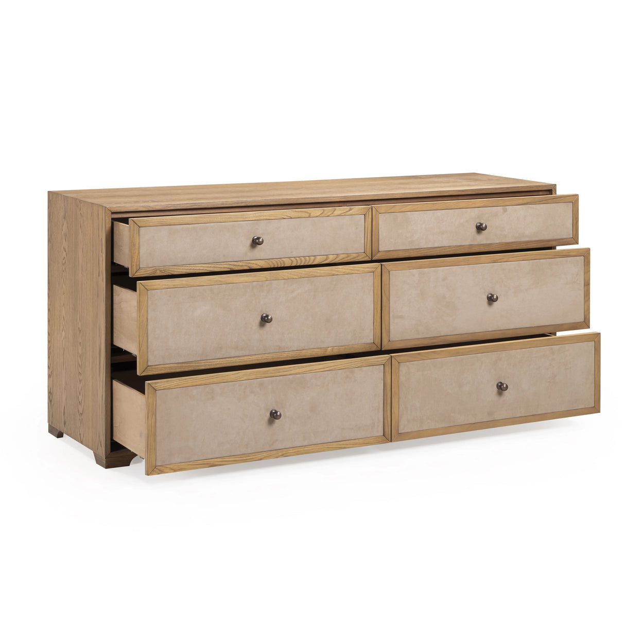 Laurentis 64" Light Taupe Suede and Wood 6-Drawer Dresser by TOV Furniture at Eve Furniture