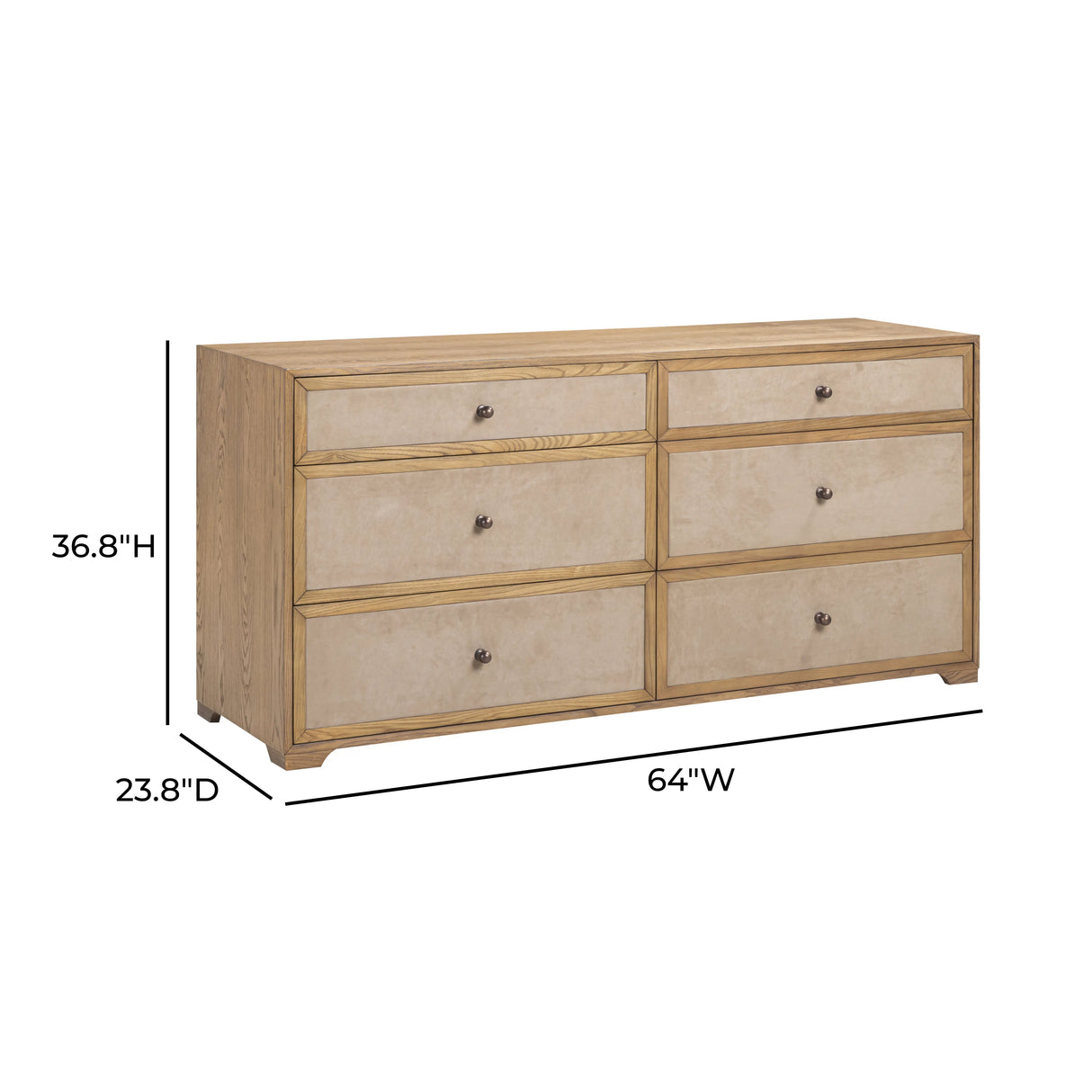 Laurentis 64" Light Taupe Suede and Wood 6-Drawer Dresser by TOV Furniture at Eve Furniture