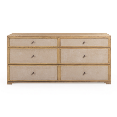 Laurentis 64" Light Taupe Suede and Wood 6-Drawer Dresser by TOV Furniture at Eve Furniture