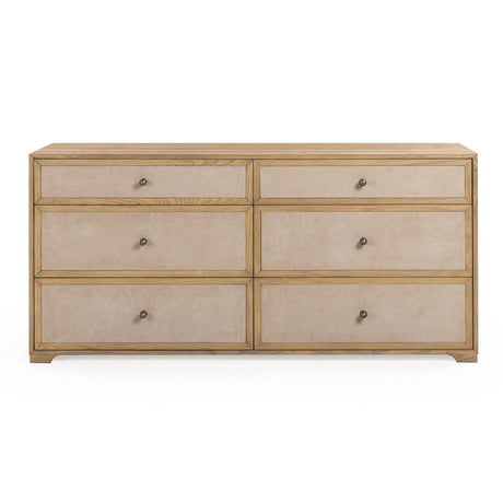 Laurentis 64" Light Taupe Suede and Wood 6-Drawer Dresser by TOV Furniture at Eve Furniture