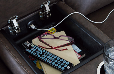 Lavenhorne Granite Manual Reclining Loveseat with Console by Ashley at Eve Furniture