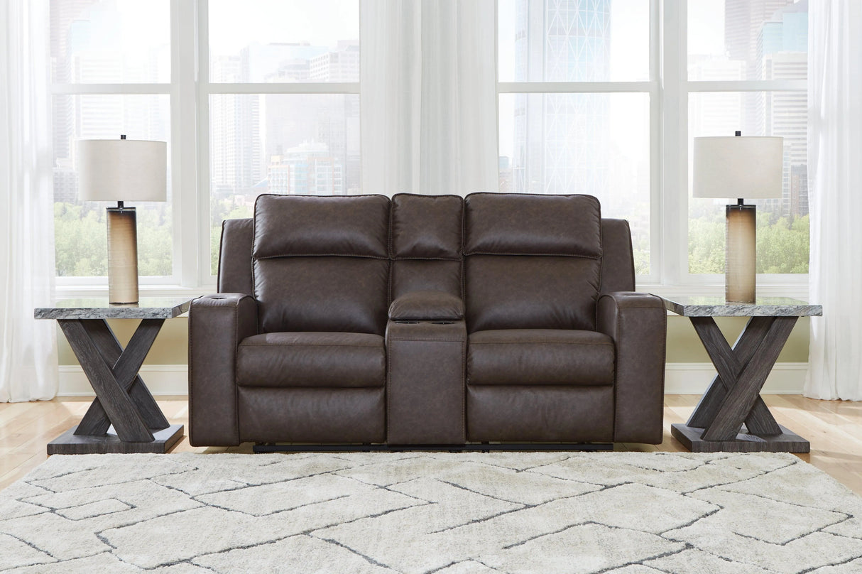 Lavenhorne Granite Manual Reclining Loveseat with Console by Ashley at Eve Furniture