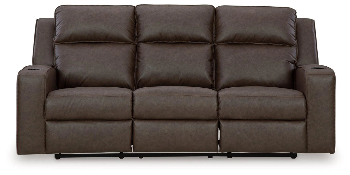Lavenhorne Granite Manual Reclining Sofa with Drop Down Table by Ashley at Eve Furniture
