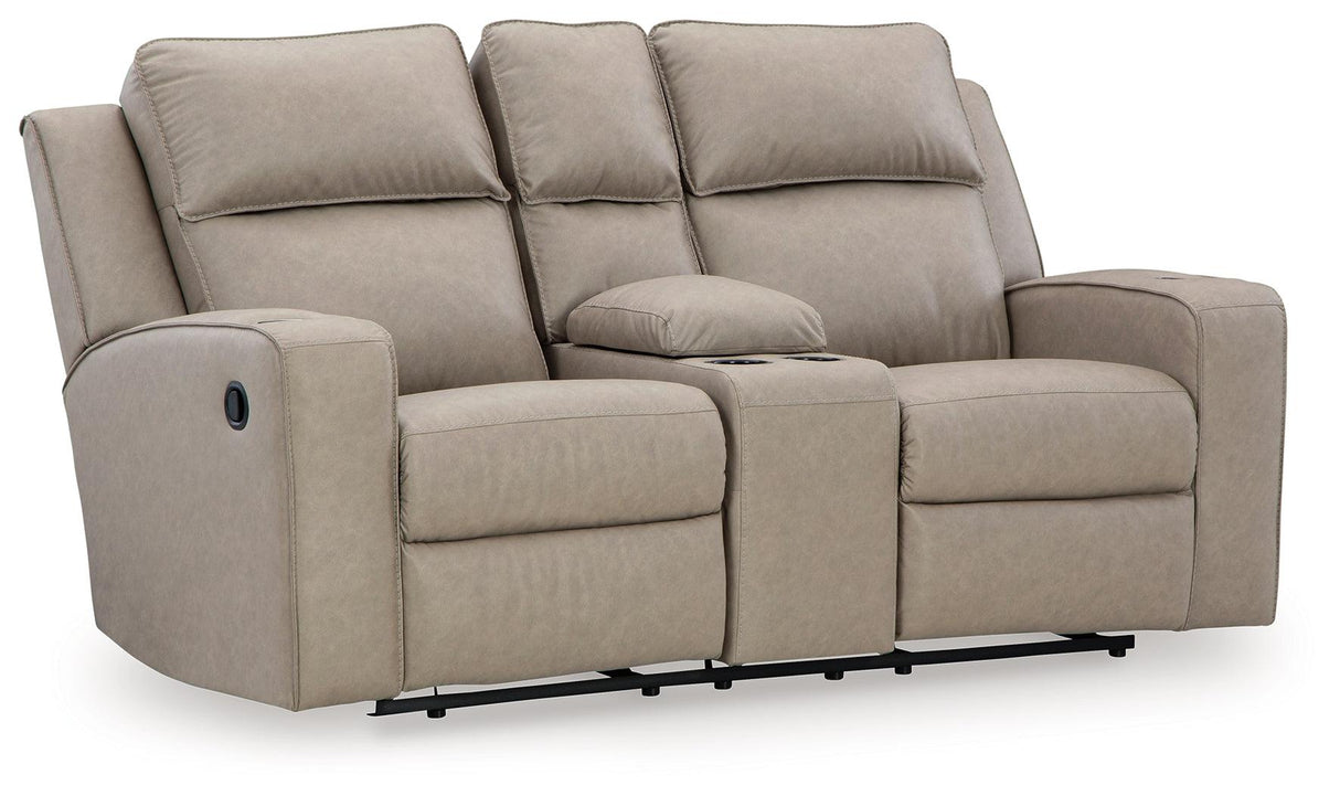 Lavenhorne Pebble Manual Reclining Loveseat with Console by Ashley at Eve Furniture