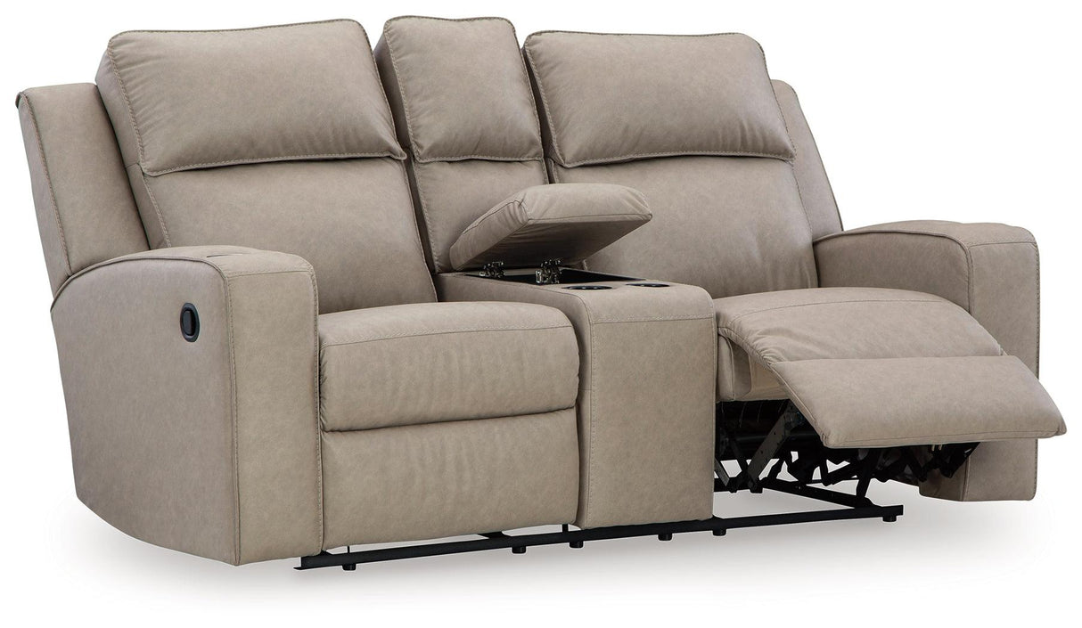 Lavenhorne Pebble Manual Reclining Loveseat with Console by Ashley at Eve Furniture