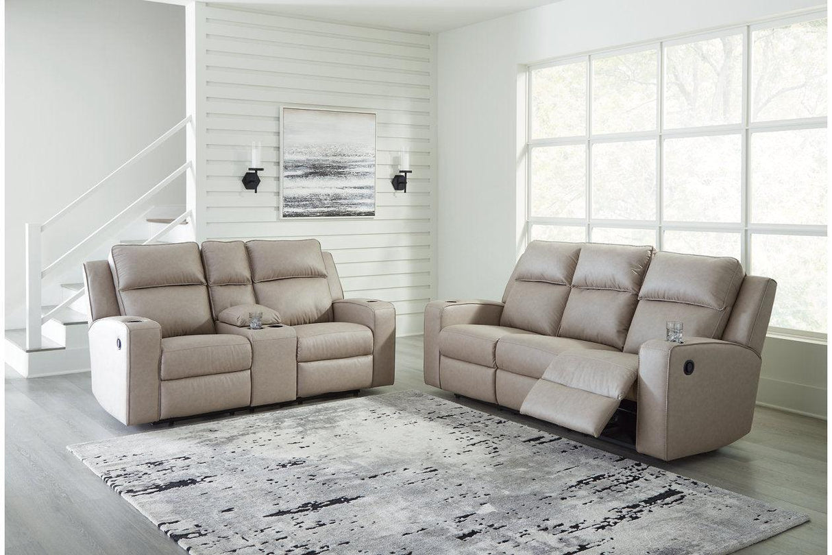 Lavenhorne Pebble Manual Reclining Sofa and Loveseat by Ashley at Eve Furniture