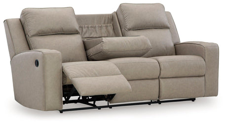 Lavenhorne Pebble Manual Reclining Sofa with Drop Down Table by Ashley at Eve Furniture