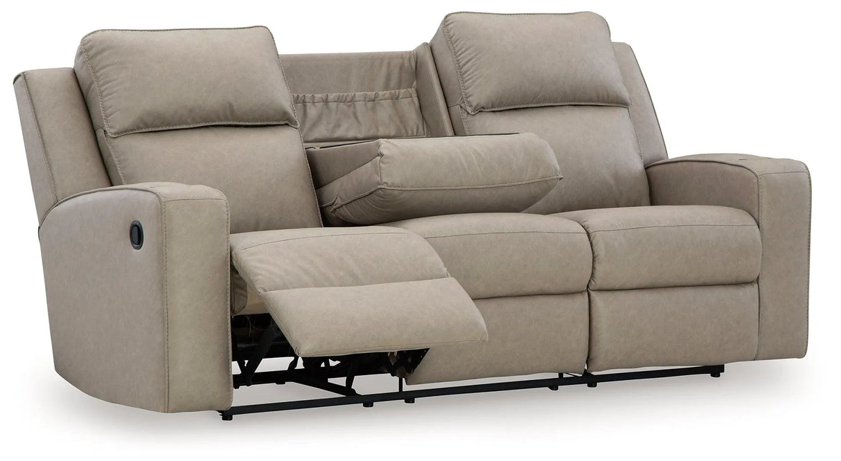Lavenhorne Pebble Manual Reclining Sofa with Drop Down Table by Ashley at Eve Furniture