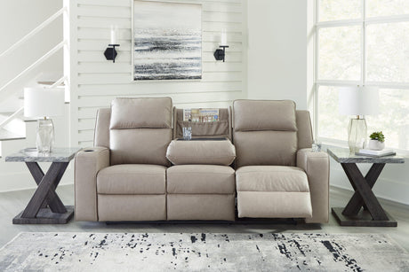 Lavenhorne Pebble Manual Reclining Sofa with Drop Down Table by Ashley at Eve Furniture