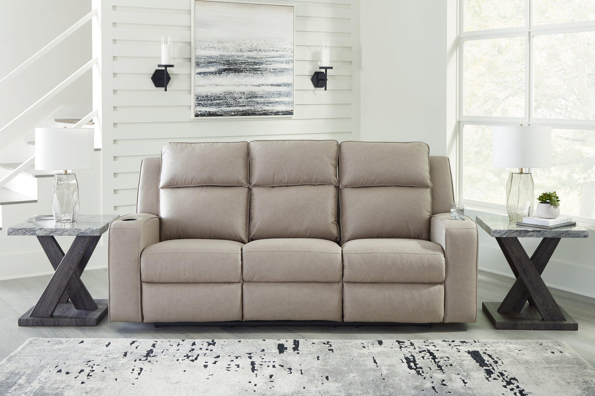 Lavenhorne Pebble Manual Reclining Sofa with Drop Down Table by Ashley at Eve Furniture
