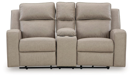 Lavenhorne Pebble Manual Reclining Loveseat with Console by Ashley at Eve Furniture