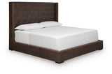 Lavernty Coffee King Upholstered Storage Bed by Ashley at Eve Furniture
