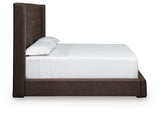Lavernty Coffee King Upholstered Storage Bed by Ashley at Eve Furniture