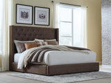 Lavernty Coffee Queen Upholstered Storage Bed by Ashley at Eve Furniture