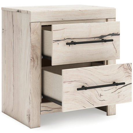 Lawroy Light Natural Storage Panel Bedroom Set with 2 Footboard Drawers by Ashley at Eve Furniture