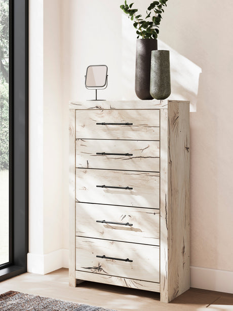Lawroy Light Natural Storage Panel Bedroom Set with 2 Footboard Drawers by Ashley at Eve Furniture