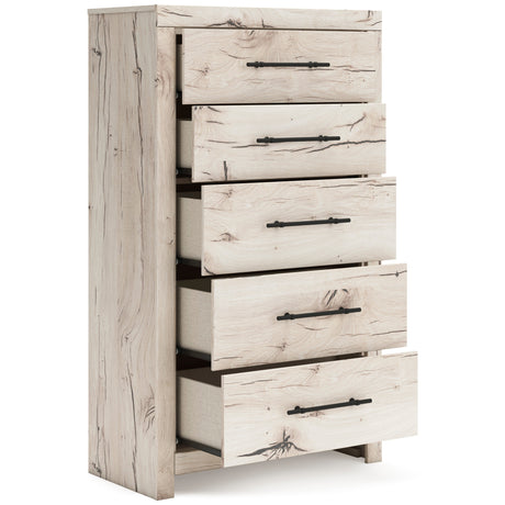 Lawroy Light Natural Storage Panel Bedroom Set with 2 Footboard Drawers by Ashley at Eve Furniture