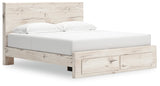 Lawroy Light Natural Storage Panel Bedroom Set with 2 Footboard Drawers by Ashley at Eve Furniture