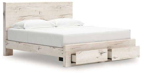 Lawroy Light Natural Storage Panel Bedroom Set with 2 Footboard Drawers by Ashley at Eve Furniture